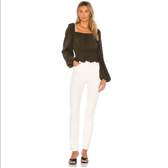 Line & Dot Carmen Cinched Waist Blouse in Olive - Picture 4 of 8